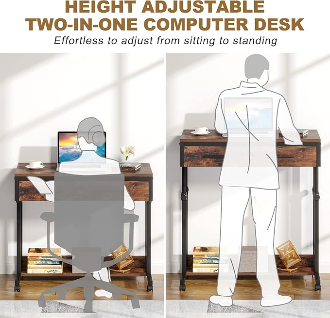 Tribesigns Portable Desk with Drawers, Mobile Laptop Desk with Wheels, Sofa - Image 6