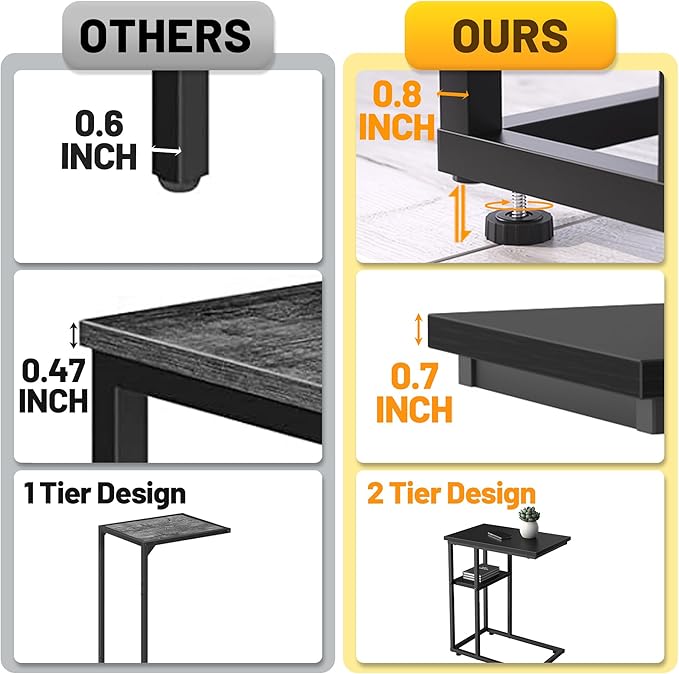 C Shaped End Table, Sturdy 2 Tier C Shaped Side Table - Image 6