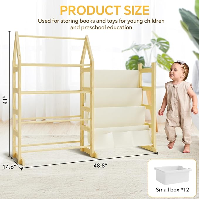 Wooden Toy Storage Organizer Kids Bookshelf, - Image 5