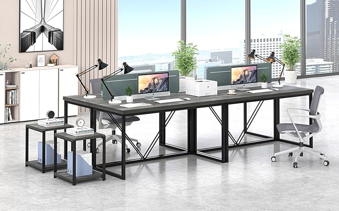 EXCEFUR Modern Home Office Desk, Wood and Metal Computer Desk, Industrial - Image 6