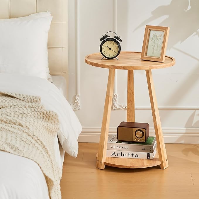 Uniclinens Round End Table, Solid Wood Round Side Coffee Table, Small Bedside - Image 7