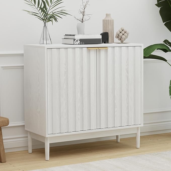 Fluted Cabinet with Storage, Buffet Cabinet Sideborad with Door, Kitchen Buffet by Otterease