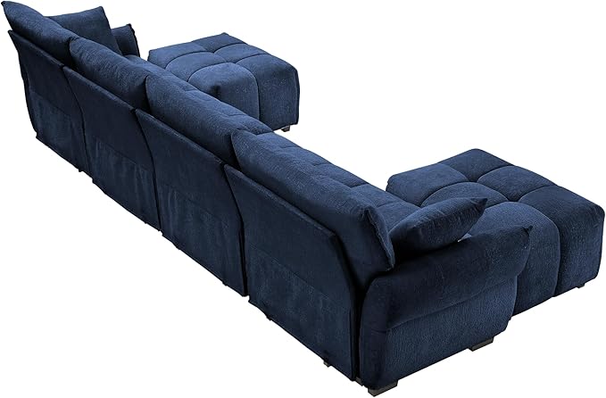 Modern Chenille Fabric 4-Seat Sofa w/Two Ottoman+2 Pillows, Premium Upholstery - Image 8