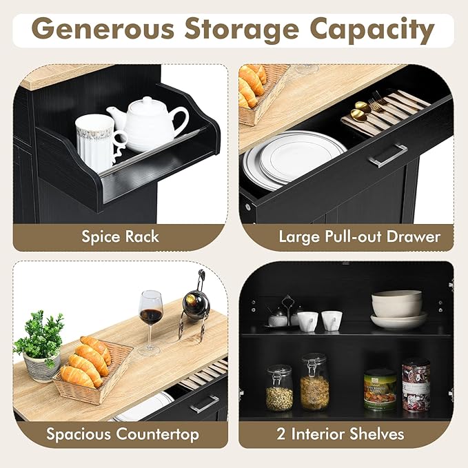 COSTWAY Kitchen Island On Wheels, Rolling Storage Trolley Cart - Image 4