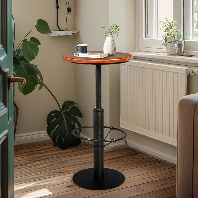 Vintage Industrial Bar Table 42" H, Round Wooden Top Metal Bar Standing Pub - Image 2