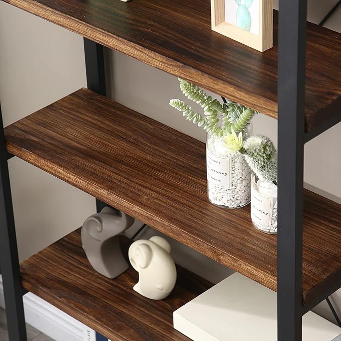5 Tier Bookcase, Solid Wood Bookshelf Rustic Vintage Industrial Etagere Bookcase - Image 5