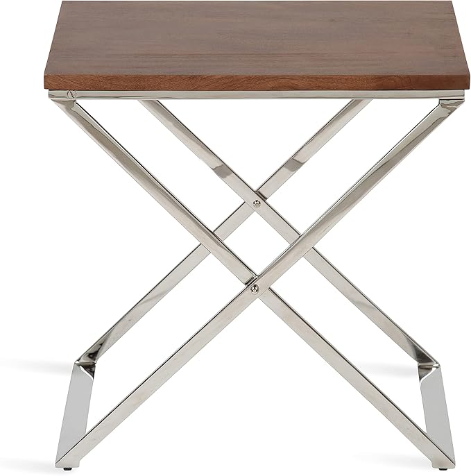Kate and Laurel Laraway Modern Side Table, Walnut Brown and Silver, Metal End - Image 9