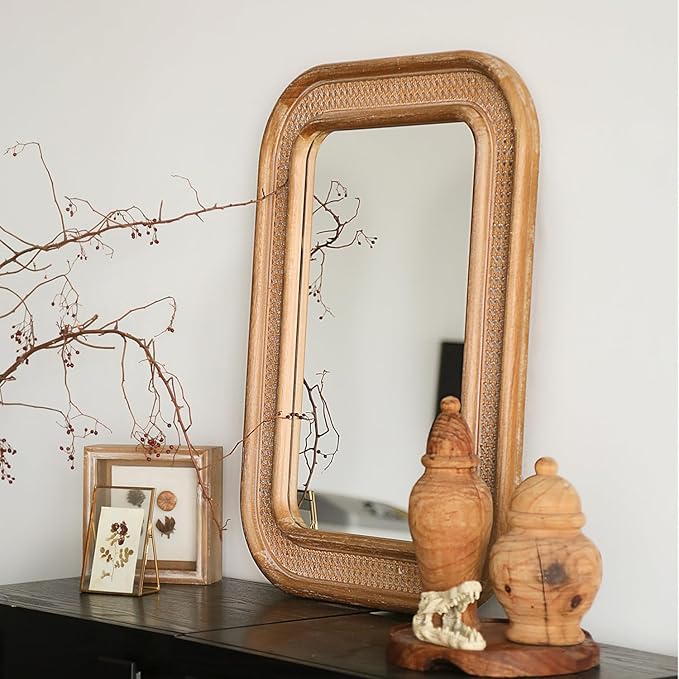 Micasso Rustic Wicker Wall Mirror: 30x22 in Purely Handmade Wooden Frame Rattan - Image 6