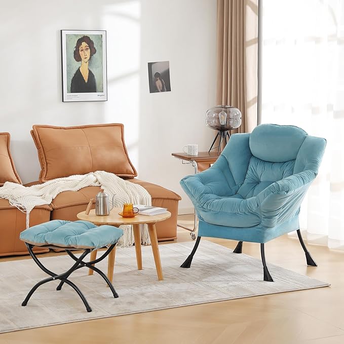 Cozy Lazy Chair and Ottoman, Large Contemporary Accent Lounge Chair Set - Image 2