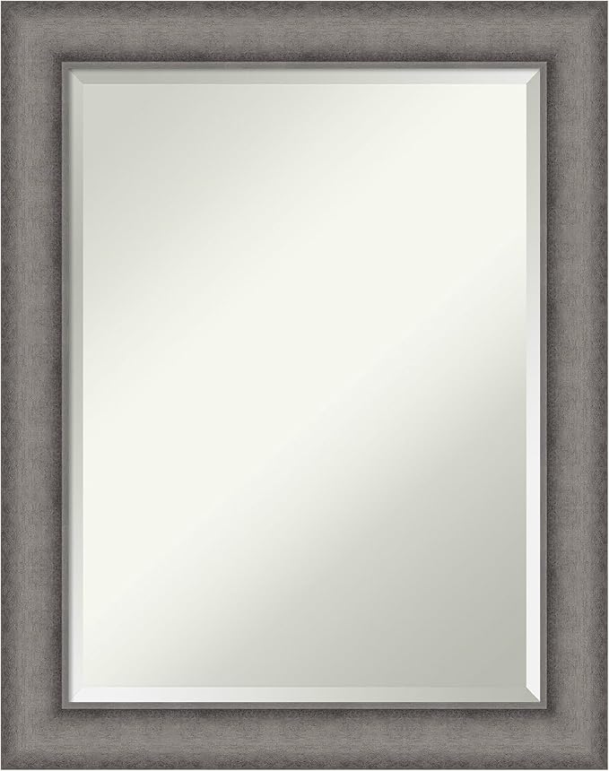 Amanti Art Grey Wall Mirror 29x23 Burnished Concrete Rectangle Bathroom Mirror by AmantiArt