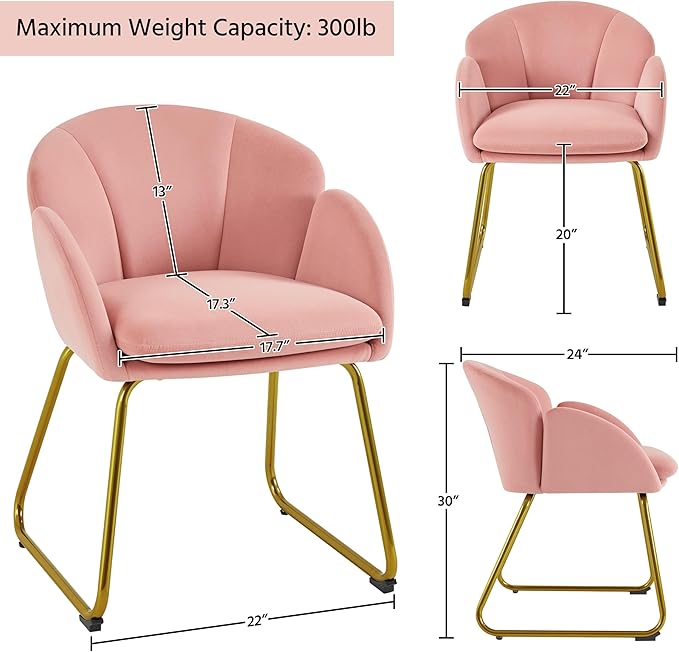 Yaheetech Flower Shape Velvet Vanity Chair, Modern Side Armchair Makeup Chair - Image 3