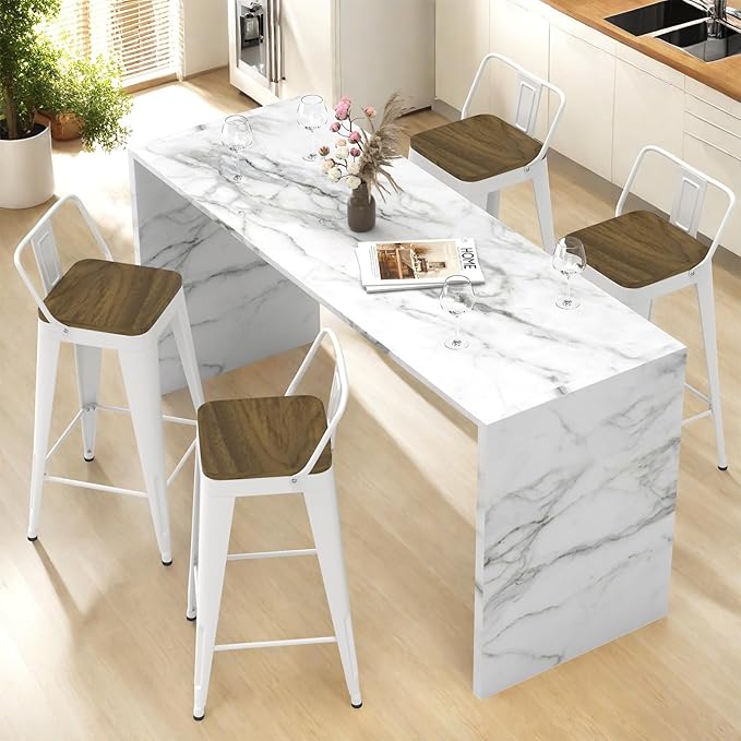 White Bar Stools Set of 4, Metal Bar Stools - Image 2