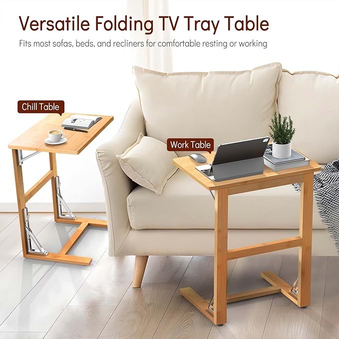 Tatub 24'' Folding TV Tray Table, Foldable C Shaped End Table Slide Under Couch - Image 4
