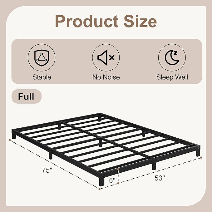 5 Inch Low Bed Frame Full, Heavy Duty Full Size Bed Frame Low Profile, No Box - Image 2