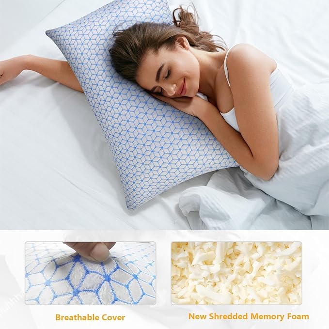 Shredded Memory Foam Pillows Queen Size Set of 2, Cooling Firm Pillows Queen - Image 2