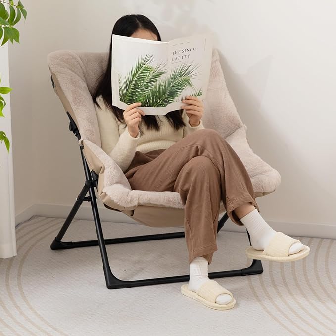 HollyHOME X-Large Saucer Chair, Comfy Oversized Folding Chair, Faux-Fur Reading - Image 2