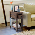 Brown Chairside Narrow End Table, Solid Wood Recliner Side Table by LUSUOWLZ