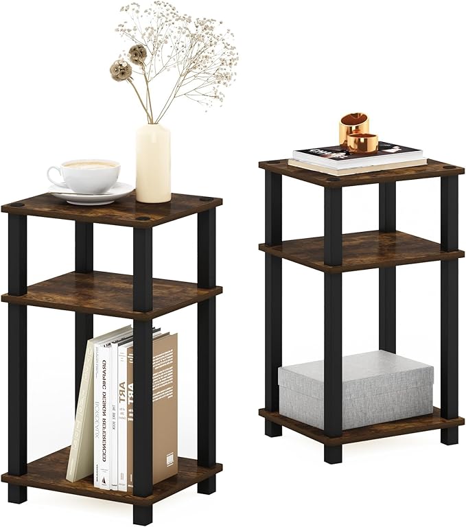 Furinno Just 3-Tier Turn-N-Tube End Table, Amber Pine/Black by Furinno-FitsYourSpaceFitsYourBudget