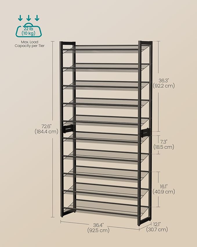SONGMICS Shoe Rack, 10-Tier Shoe Organizer, Metal Rack - Image 2