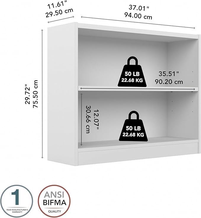 Bush Furniture Universal Small 2 Shelf Bookcase in White, Low Storage and - Image 3