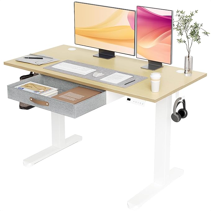 Seang Standing Desk with Drawer, 3 Memory Height Settings with Cable Grommets & by Unknown