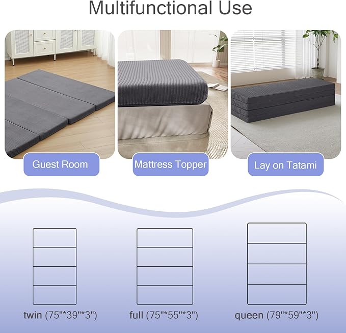 MeMoreCool Folding Foam Futon Mattress Queen, Foldable Japanese Floor Mattress - Image 3