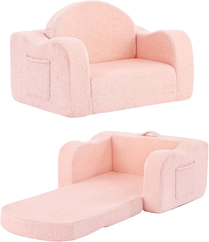 Tiita Kids Chair Couch, Folding Toddler Comfy Sofa Chairs, 2-in-1 Kids Plush by TiitaHome