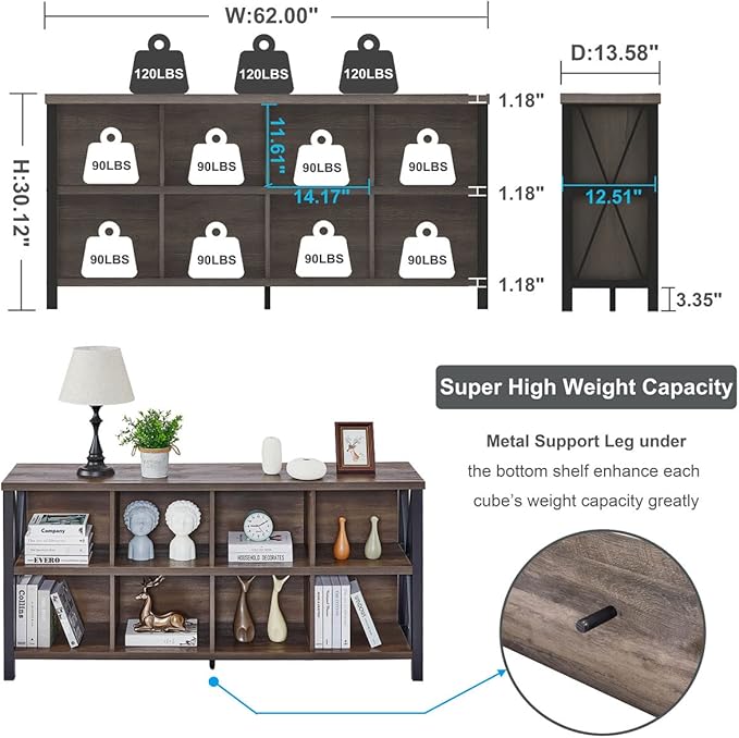FATORRI 8 Cube Storage Organizer Bookshelf, Rustic Wood Cubby Bookcase - Image 2