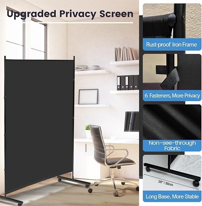 MAYOLIAH Large Single Panel Room Divider on Wheels, 71”W x 75”H Rolling Privacy - Image 6