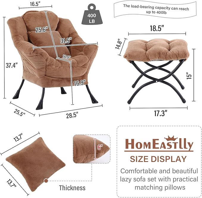 Lazy Chair with Ottoman, Reading Chair with a Pillow, Leisure Sofa Armchair - Image 3