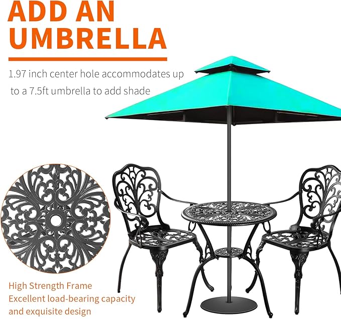 Bistro Set 3 Piece Outdoor, Bistro Table and Chairs Set of 2, All Weather Patio - Image 5
