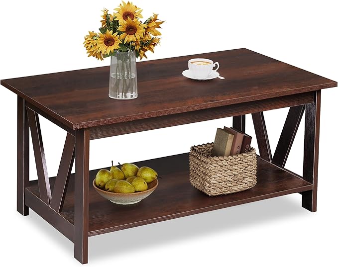 WLIVE Coffee Table with Storage Shelf, 39.4" Farmhouse Coffee Table with by WLIVE