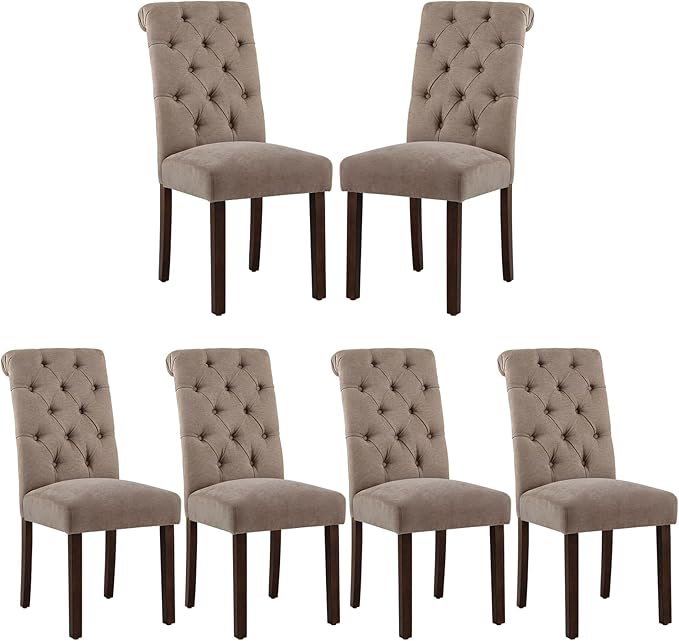 COLAMY Button Tufted Dining Chairs Set of 6, Parsons Upholstered Fabric Dining by COLAMYINC