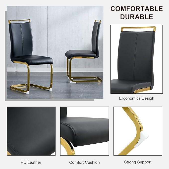 Modern Dining Chairs Set of 4, High Back Black Kitchen Chairs, Faux Leather - Image 6