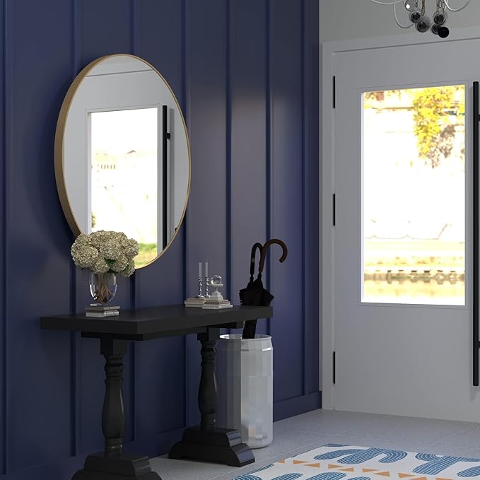 36 inch Gold Circle Wall Mirror, Brushed Gold Metal Framed Round Mirror - Image 6