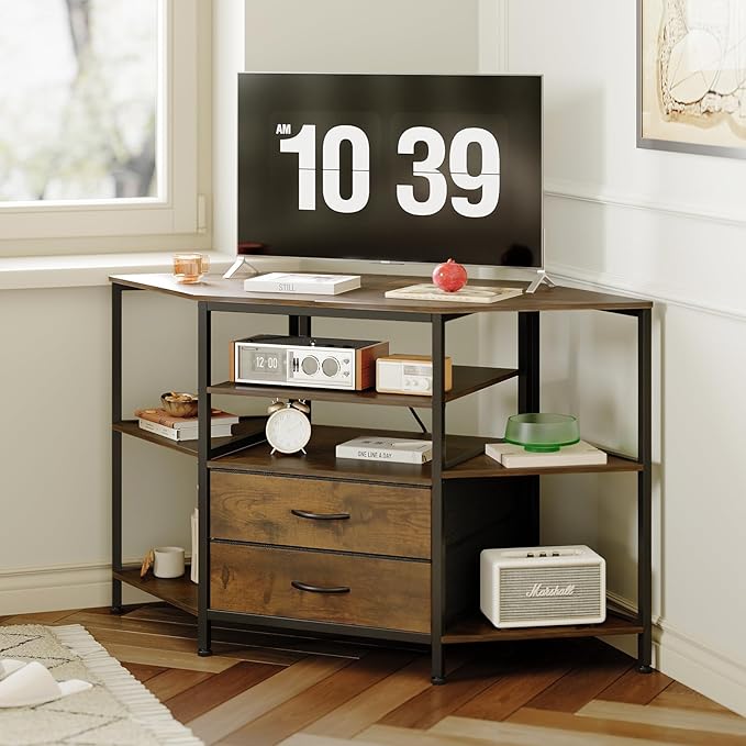 Corner TV Stand for 55 Inch TV, Farmhouse Entertainment Center by EXOTICA