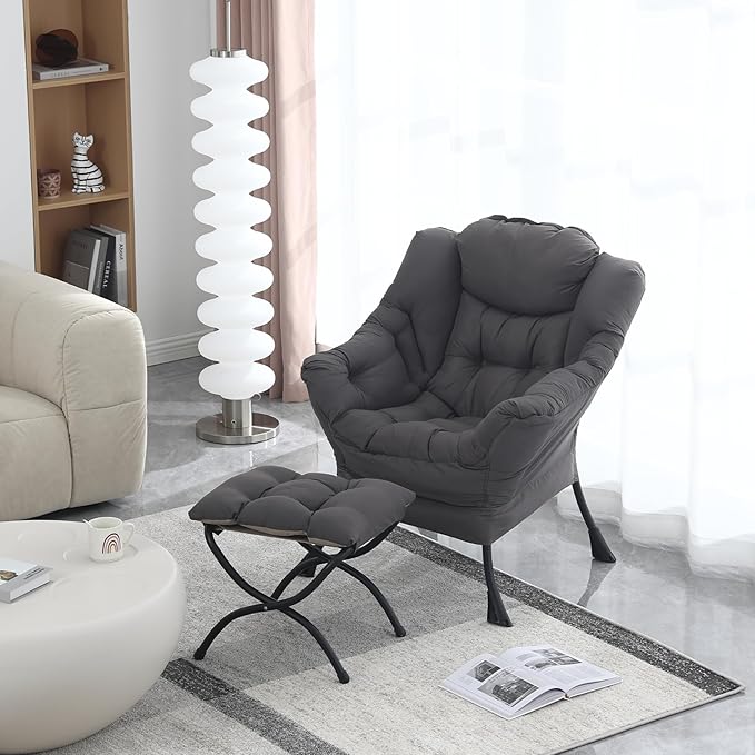 Lazy Chair with Folding Ottoman, Modern Accent Lounge Armchair with Armrests - Image 5