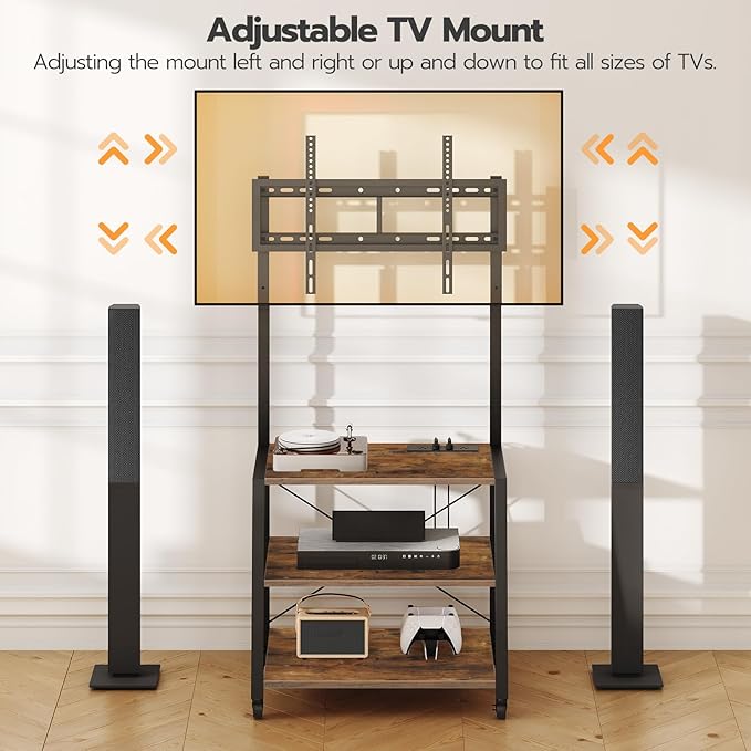 HOOBRO Rolling TV Stand with Mount and Power Outlet Up to 55 inch TV, Corner - Image 2