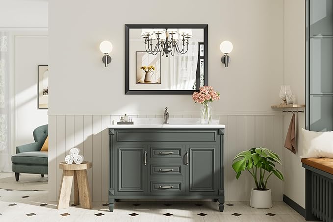 36x30 Inch Black Bathroom Mirror - Image 3