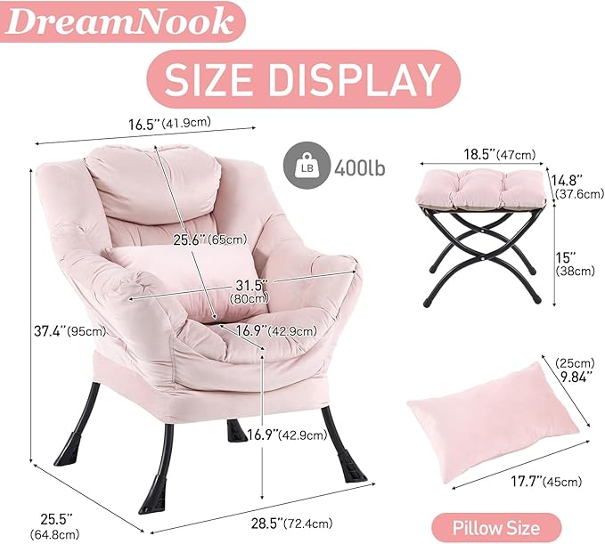 Lazy Chair with Ottoman, Modern Accent Chair with Lumbar Pillow, Comfy Chairs - Image 2