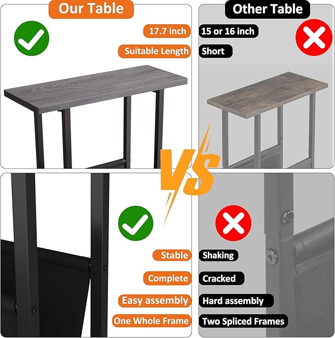 Yusong Small Narrow Side Table for Small Spaces, 17.7" W Slim End Table - Image 4