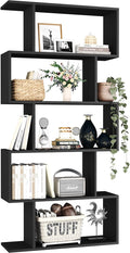 Yusong Bookshelf 5-Tier, Geometric Bookcase S Shaped Book Shelves by Yusong
