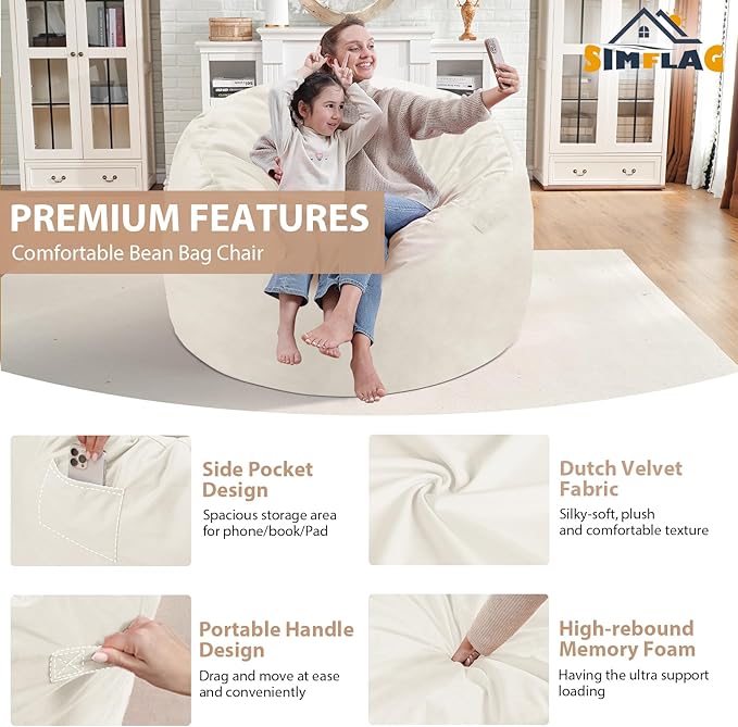 3FT Bean Bag Chair, Comfy Bean Bag Chairs - Image 4