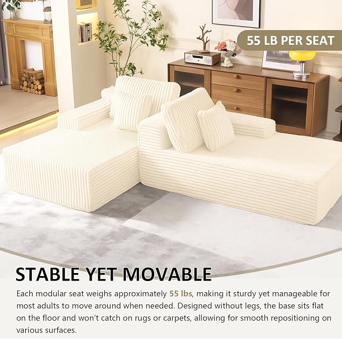 Oversized 79” Double Chaise Lounge Sofa Bed, Deep Seat Corduroy Cloud Loveseat - Image 6