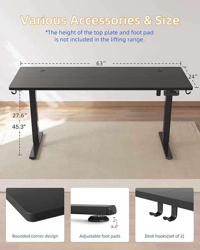 YIHAYO Electric Standing Desk, 63 x 24 Inches Stand Up Desk - Image 2