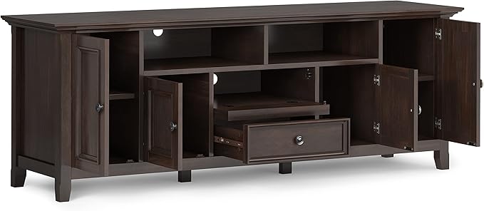 SIMPLIHOME Amherst 72-inch Wide Solid Wood TV Stand in Brunette Brown, - Image 4