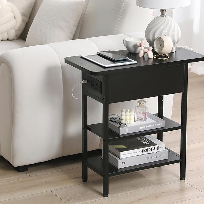 Modern End Table with Charging Station, Narrow Side Table with USB Ports & - Image 6