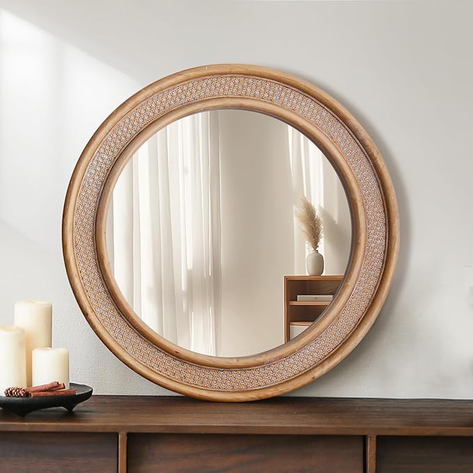 Micasso Round Rattan Wall Mirror: 30" Purely Handmade Wooden Frame Wicker Mirror - Image 6