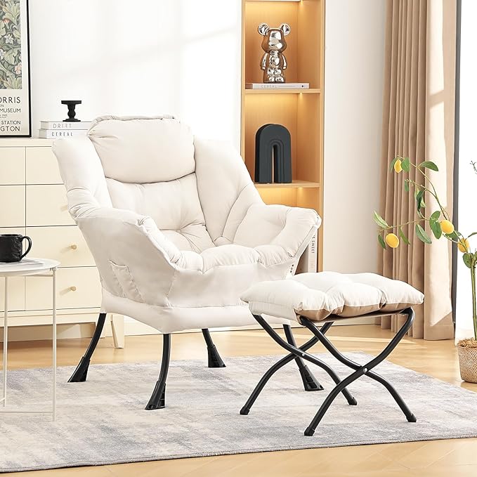 LITA Lazy Chair with Ottoman, Modern Accent Leisure Upholstered Sofa, - Image 7