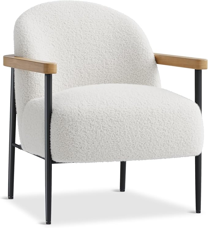 Garvee Modern Accent Chair, Wood Arms, Metal Frame & Adjustable Feet, Mid by Garvee